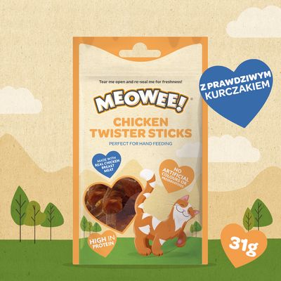 2 + 1 gratis! Meowee! Chicken Twister Sticks, 3 x 31 g