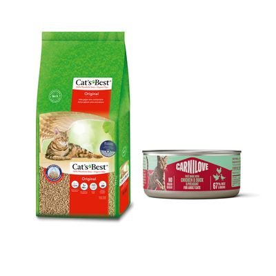 40 l Cat's Best Original żwirek zbrylający się + Carnilove Cat Paté, karma mokra, 6 x 100 g gratis!