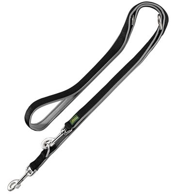 Smycz nylonowa HUNTER z neoprenowym podszyciem, czarno-szara
