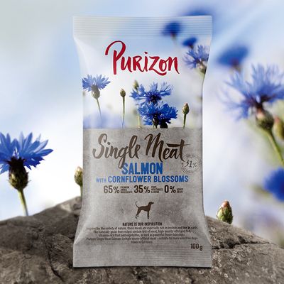 Purizon Single Meat Adult, łosoś ze szpinakiem i kwiatami chabru