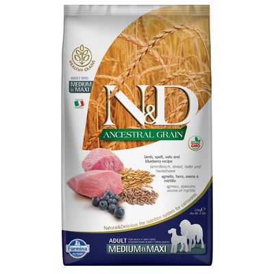 Farmina N&D Ancestral Grain Adult Medium & Maxi, jagnięcina i borówki