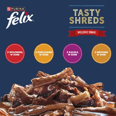 Megapakiet Felix Tasty Shreds w sosie, 44 x 80 g